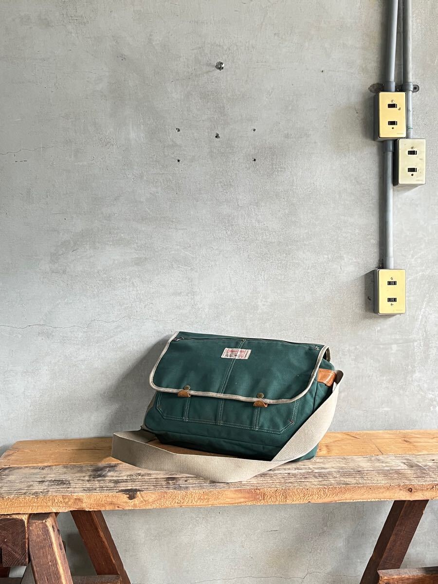90s 90年代 ビンテージ WRANGLER FINE SEWING DETAIL ラングラー キャンバス レザー ショルダーバッグ グリーン 緑 BAG 古着 レア OLD 拍卖