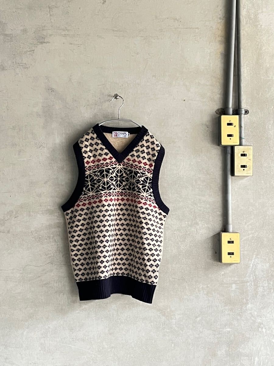 90s 90年代 ビンテージ RalphLauren CHAPS ラルフローレン チャップス Vネック ニット ベスト ネイティブ 雪柄 ウール アーガイル 2トーン拍卖