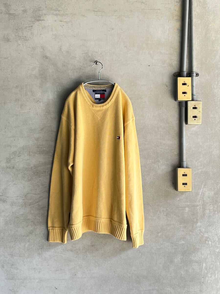 90s 90年代 ビンテージ TOMMYHILFIGER トミーヒルフィガー コットン ニット セーター クルーネック OLD オールド 旧タグ 無地 ガゼット vin拍卖