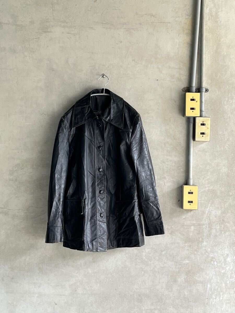 80s 80年代 90s 90年代 ビンテージ Euro ユーロ ブルガリア シングル レザー ジャケット ブラック コート 黒 ストリート スケート メンズ拍卖