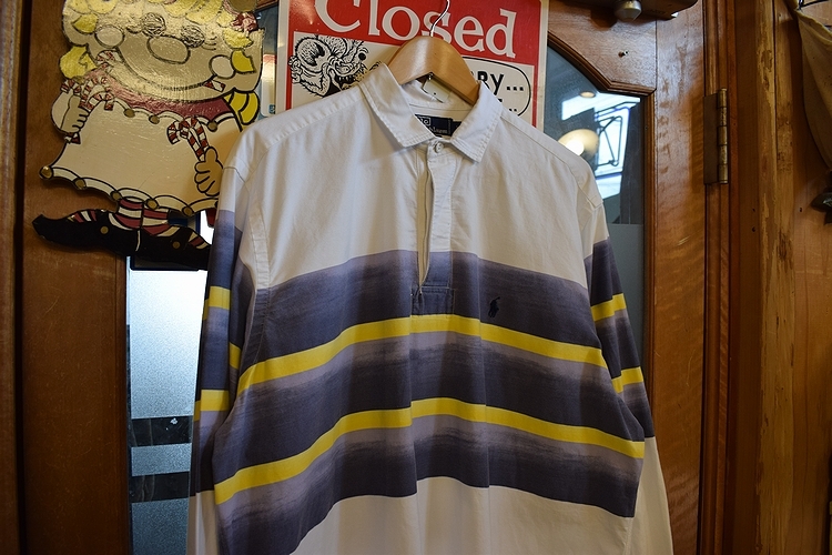 グッドスタイル◎90sビンテージRalph Laurenラルフローレン長袖ハーフボタンコットンシャツLマルチカラーアメカジストリート100綿x179拍卖