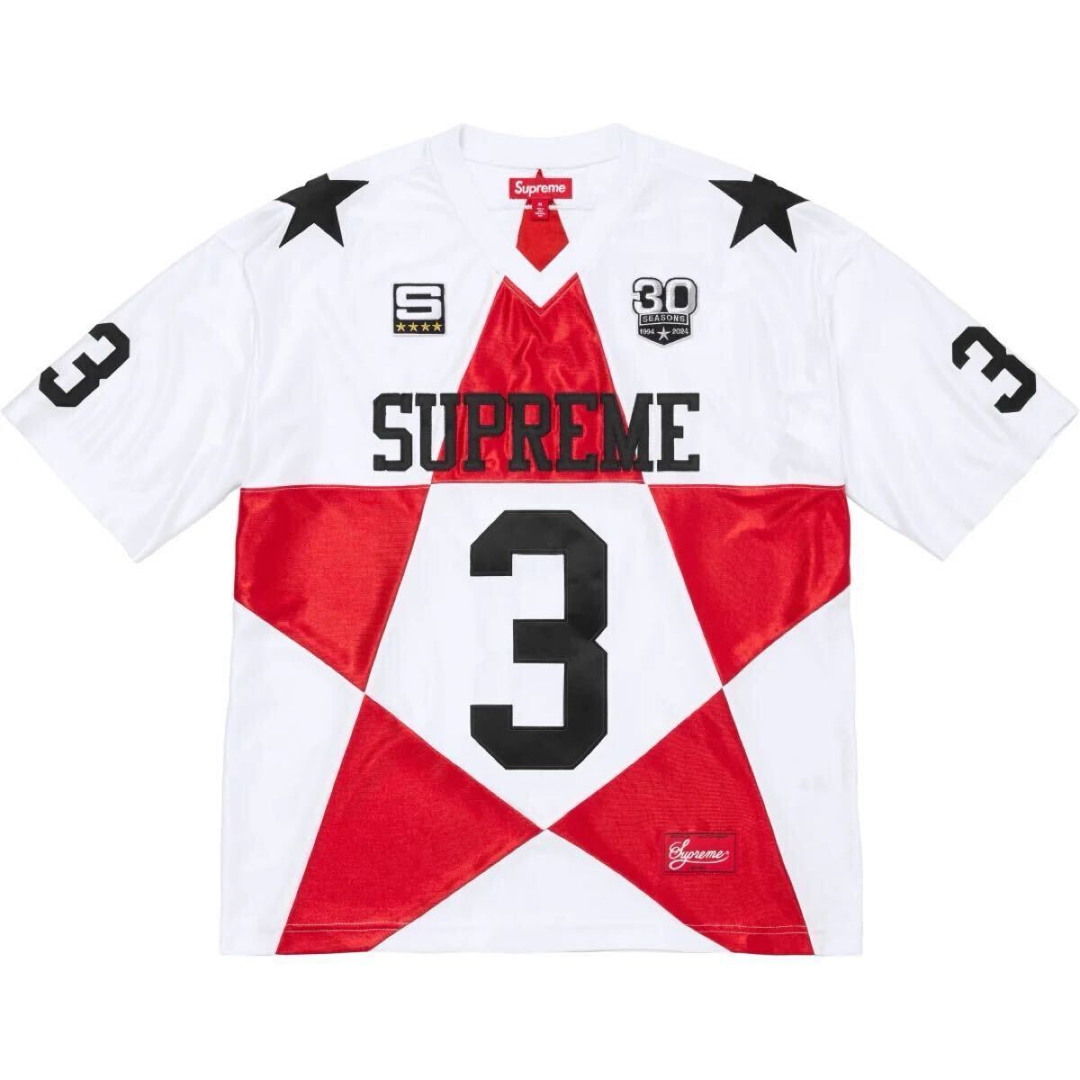 【新品未使用】 24AW 25 新品 SUPREME シュプリーム STAR FOOTBALL JERSEY フットボールジャージ Tシャツ カットソー 半袖 ホワイト WHITE拍卖