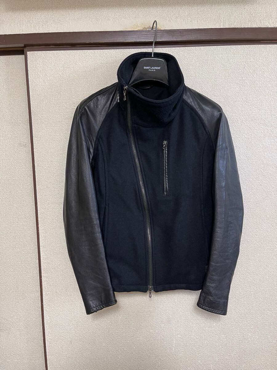 【即決】【良品】 ATTACHMENT アタッチメント 袖レザーフーデッドブルゾン ジャケット BLACK ブラック 黒色 即決早い者勝ち拍卖