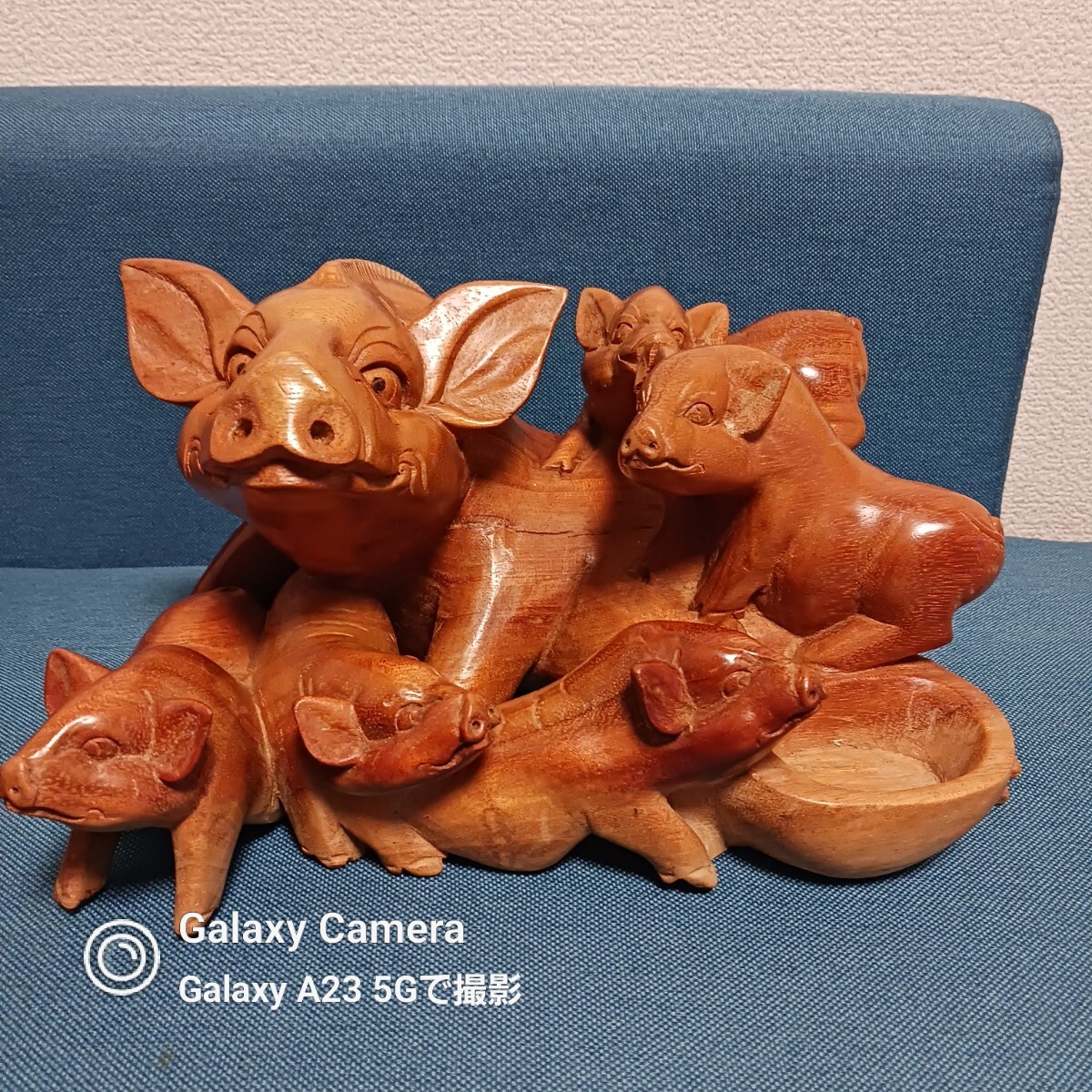 ★★母豚 子豚 親子 アンティーク置物 木彫り 一本彫り手彫り 彫刻★★拍卖