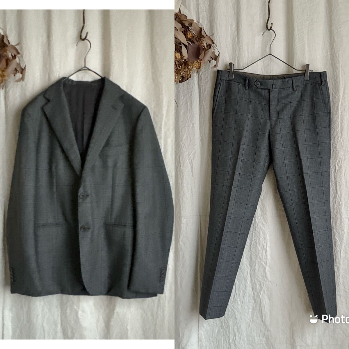 UNITED ARROWS ユナイテッドアローズ ウインドウペン スーツ ウール100 パンツ ジャケット拍卖