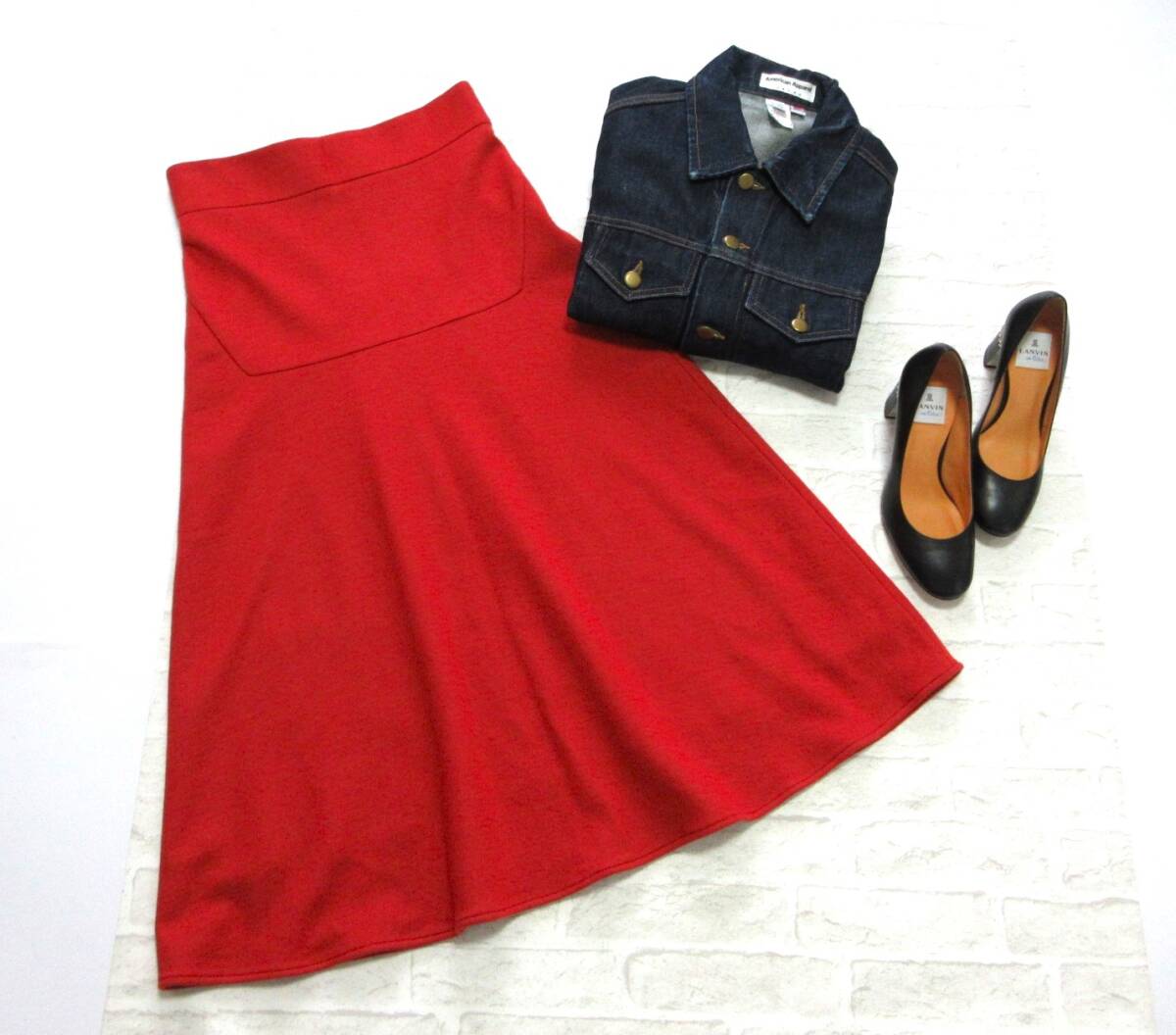 美品 送料込み UNITED ARROWS GREEN LABEL RELAXING ユナイテッドアローズ オレンジ ウール ブレンド フレア ロング スカート 暖かい拍卖