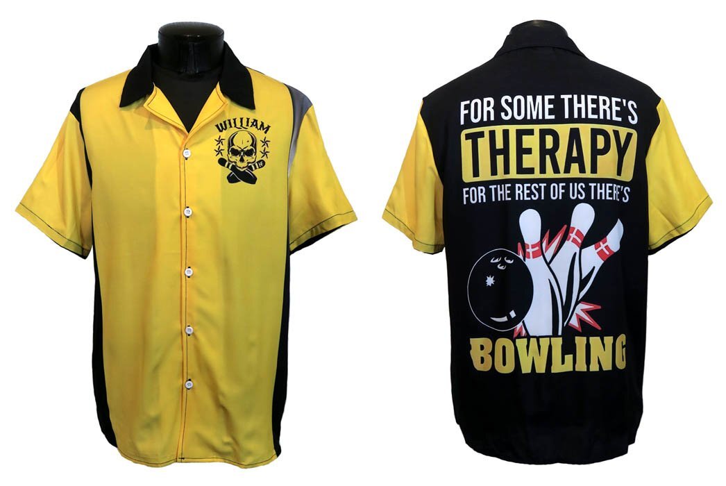 新品 Mサイズ ボーリングシャツ 骸骨 オープンカラー 黄色×黒 1358 A イエロー ブラック ロカビリー スカル 柄シャツ バックプリント拍卖