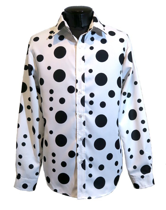 新品 3XLサイズ 水玉シャツ ドット柄 長袖 白 黒 1187 メンズ 柄シャツ ピエロ ヴィジュアル系 ビッグサイズ パンク ロック ロカビリー拍卖