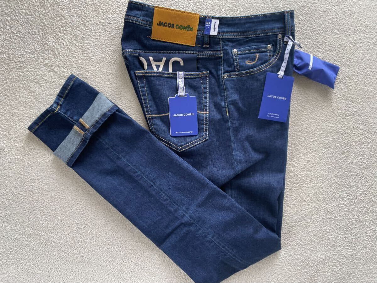 【JACOB COHEN ヤコブコーエン NICK SLIM J622 後継 】バンダナ付き イタリア製 テーパード ストレッチ デニム 33 インチ ジーンズ 拍卖