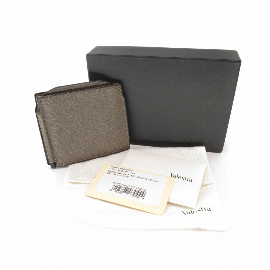 送料無料 超美品 ヴァレクストラ Valextra マネークリップ 財布 3つ折り ダブルマネークリップ レザー 伊製 メンズ拍卖