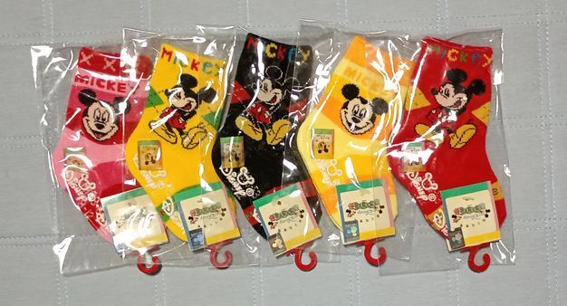 即決:ミッキーマウス くつした 5足組:9~12cm拍卖