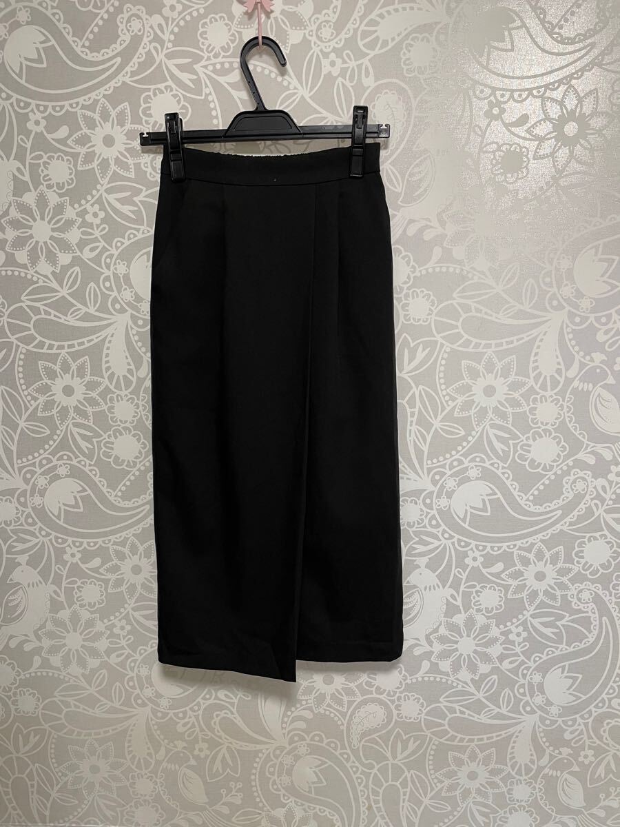後ろWゴム 巻スカート風ロングスカート黒拍卖