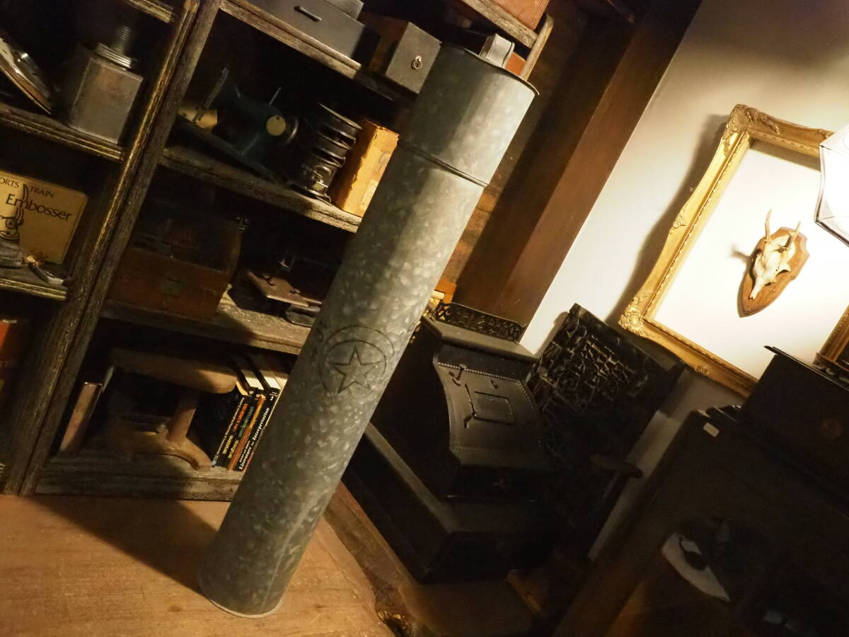 【大型ブリキ筒缶】蓋付ドライフラワーガーデニング古道具アンティーク骨董インテリアインダストリアル花入れドラム缶一斗缶拍卖