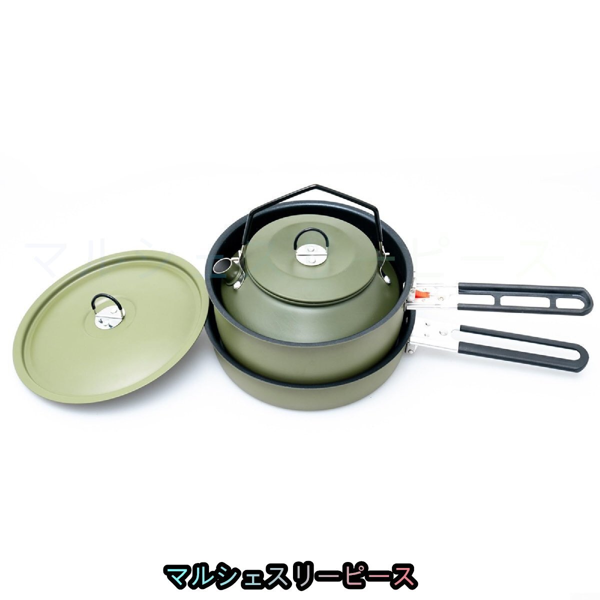 キャンプ 調理器具セット 食器 折畳み式 クッカー セット キャンプ セットアウトドア調理器具 キャンピング鍋 152gr 2-3人(グリーン)拍卖