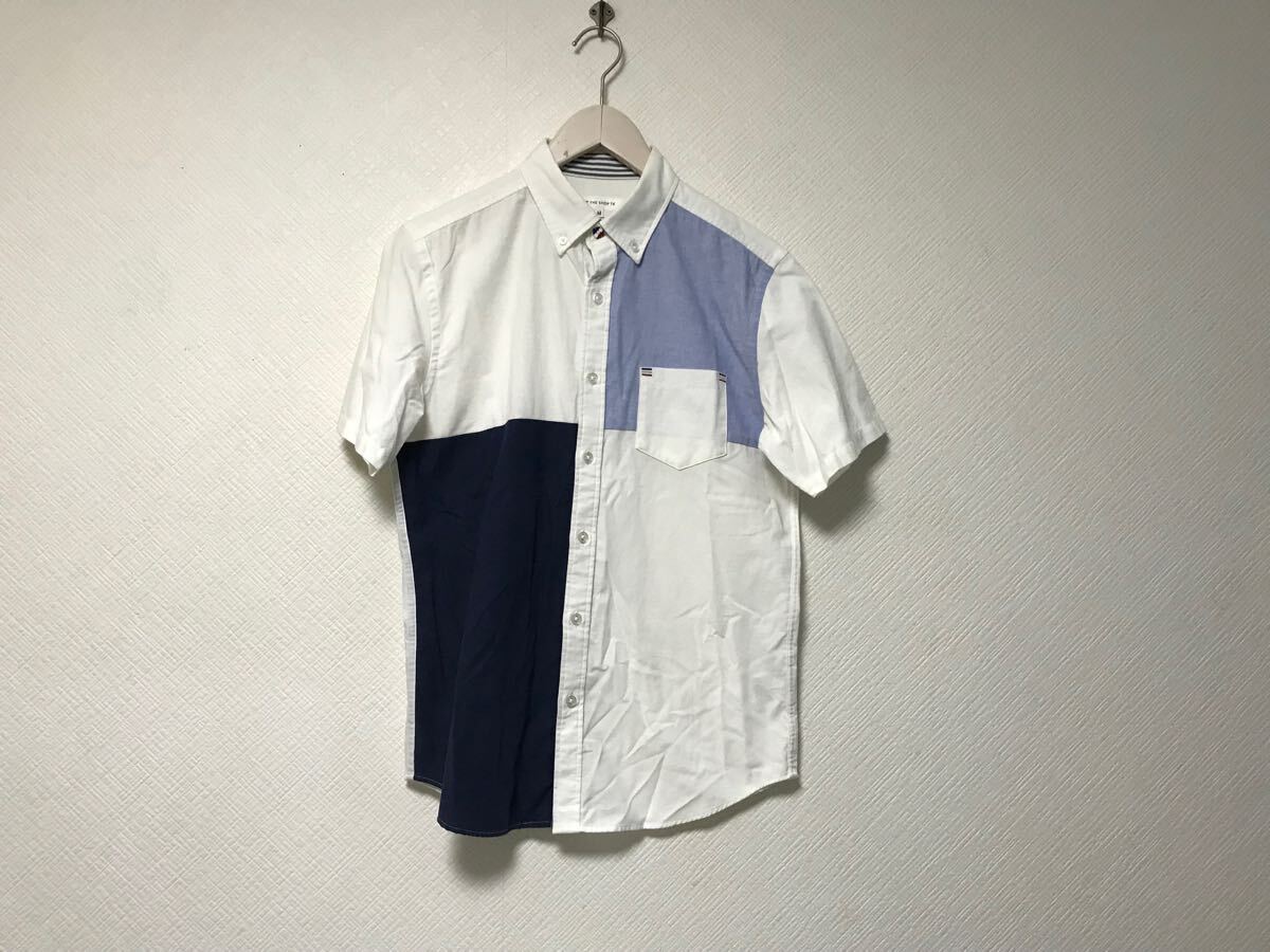 本物タケオキクチtkTAKEOKIKUCHI THE SHOP TKコットン切り替えデザイン半袖シャツメンズビジネススーツモードゴルフドレス白ホワイトM拍卖