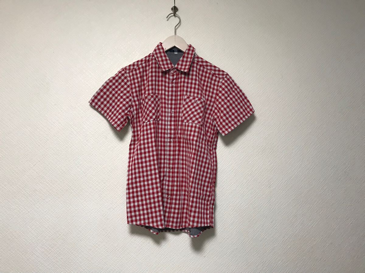美品本物シップスSHIPSコットンガーゼチェック柄半袖シャツメンズサーフアメカジミリタリーストリートスケーターゴルフドレスM赤レッド拍卖