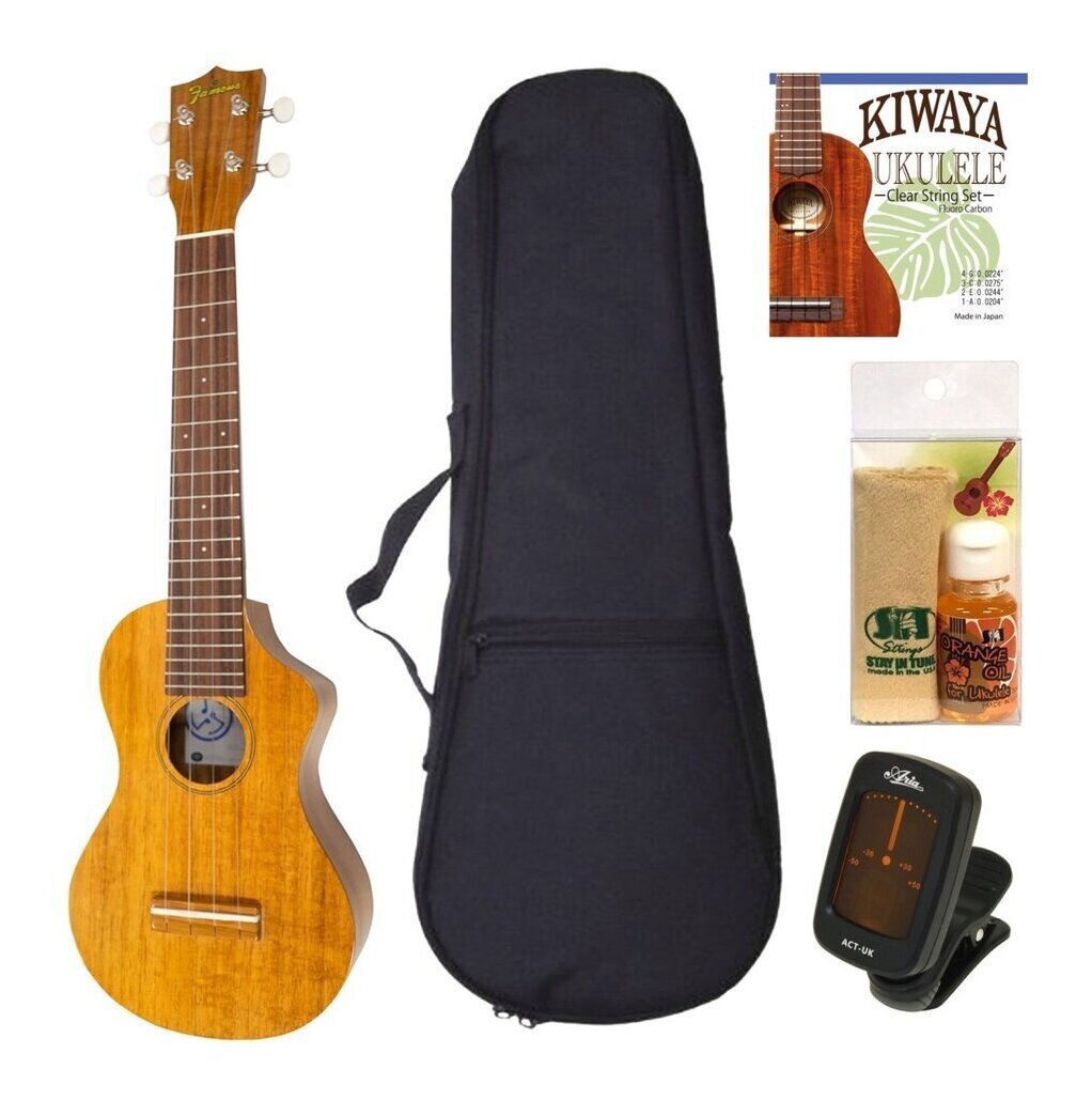 即決◆新品◆送料無料Famous AFLS-5GC/定番5点セット ハワイアンコア ボディ ソプラノ ロングネック ウクレレ/オリジナルモデル拍卖