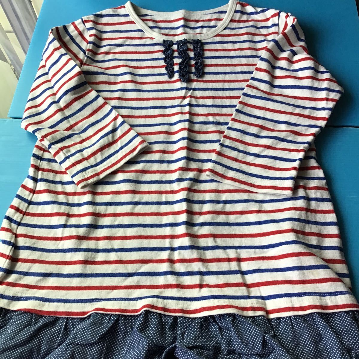 used 子供服 「 GITA 140cm 長袖 ボーダー ワンピース チュニック 」ジータ 女の子 かわいい ワンピースにしては短めチュニックより拍卖