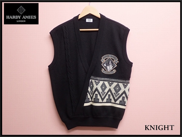 HARDY AMIES ニットベスト・M□ハーディエイミス/アップリケ/犬刺繍/プルオーバー/黒/メンズ/@B1/24*10*1-25拍卖