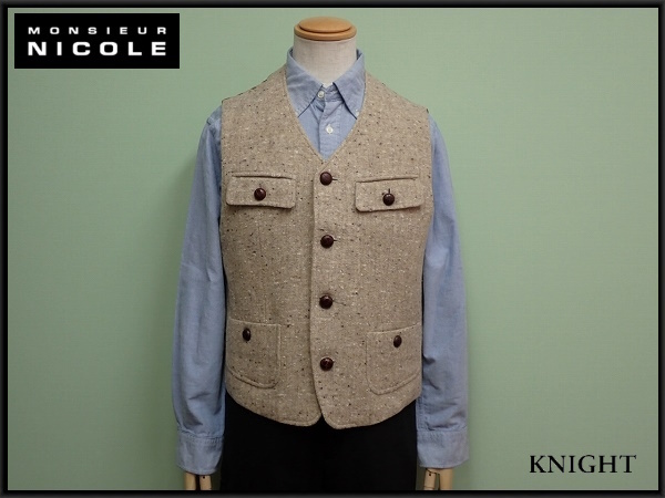 monsieur NICOLE 2eme ウールジレ・50□ムッシュニコル/当時物/ビンテージ/ベスト/胡桃ボタン/メンズ/24*10*1-20拍卖