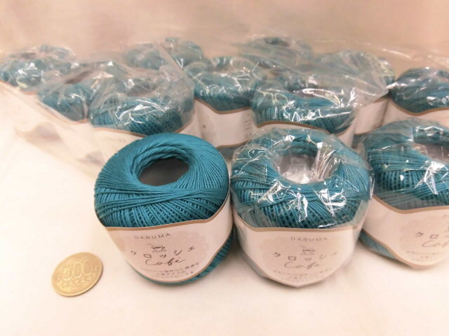 ☆クロッシェカフェ13☆ダルマ☆太番手レース糸☆緑青色12玉拍卖