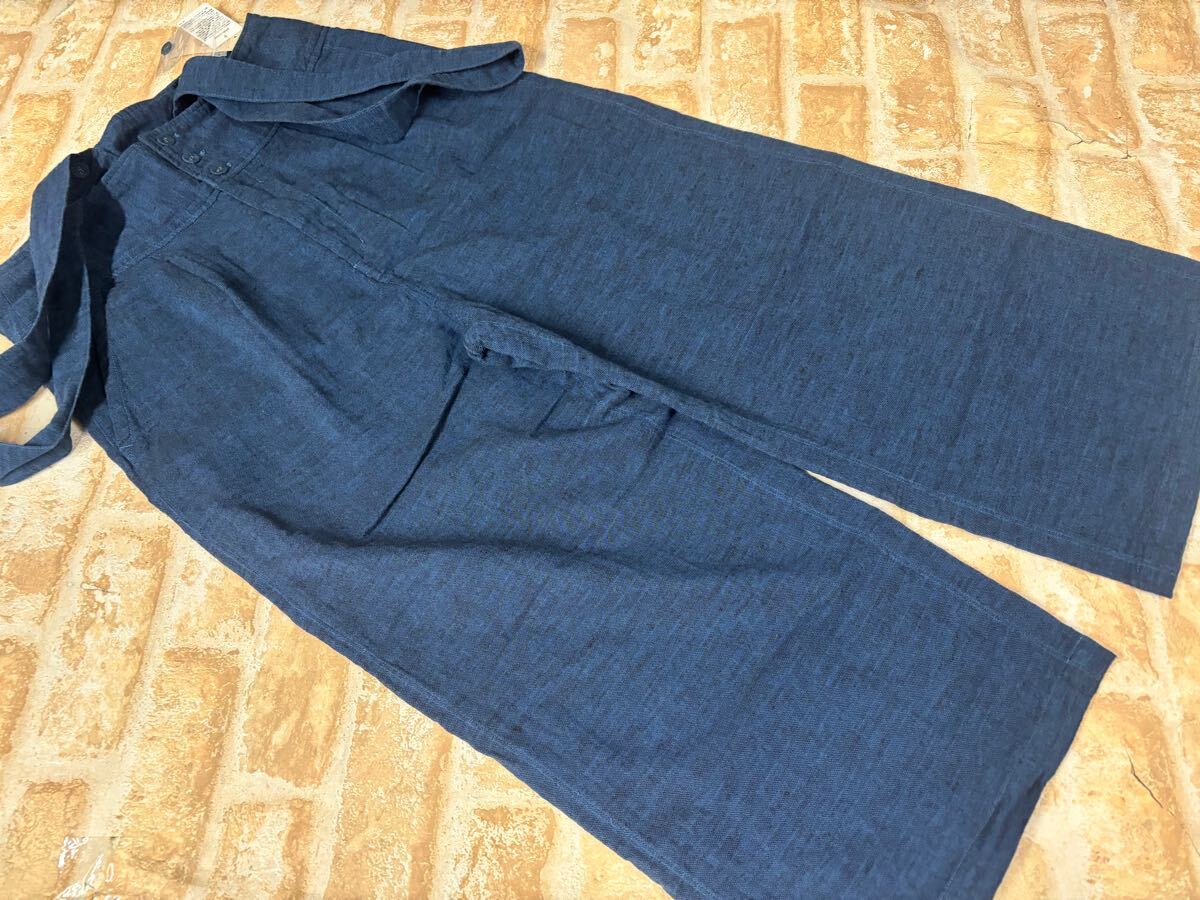 ▲698/未使用 samansa mos2 リネンブレンド 麻混 サス付き ゆるパンツ サロペット ブルー拍卖