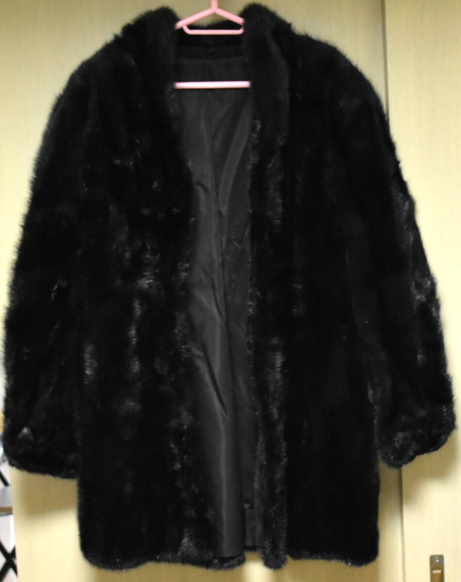 【比較的美品】 高級 ミンク 毛皮 シート 丈 ハーフコート ブラック ダークブラウン 11号拍卖