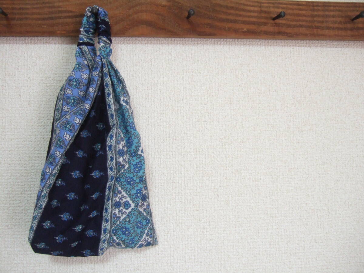 ★即決★ハンドメイド エスニックパッチワーク柄 ブルー系 コットンのゆるターバン**ヘアバンド 家事のスイッチターバンにも拍卖