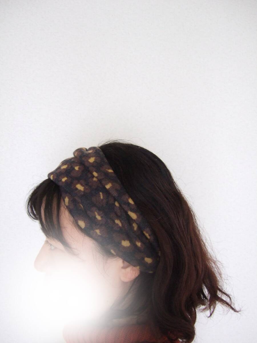 即決★ハンドメイド 秋冬に ヒョウ柄 ゆるっとニットのゆるターバン** 耳までかぶせて防寒に 冬支度 キャンプ山登りのお供にも拍卖