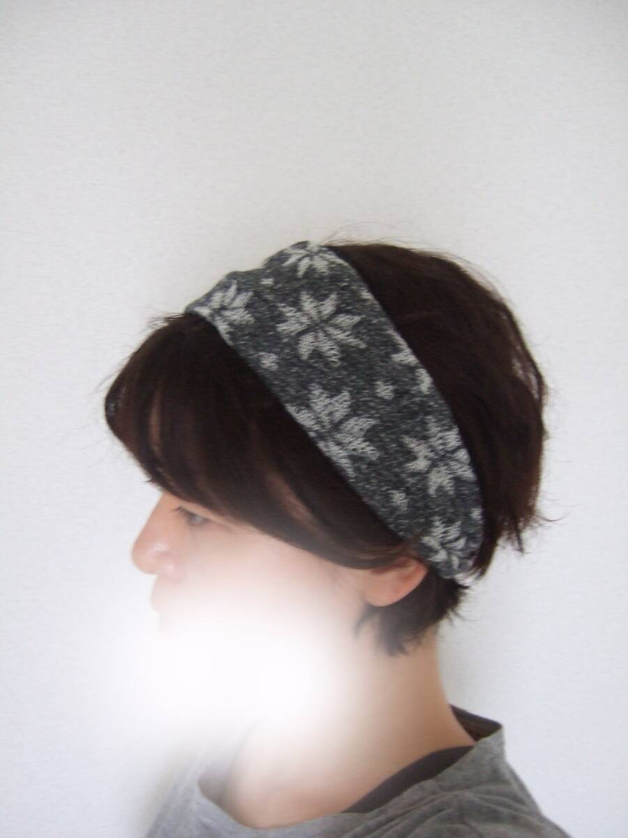 即決★ハンドメイド ほっこり雪模様 グレー 秋冬アクリルニットゆるターバン**ニット素材、ゆるっとが好きな方に 山登りのお供にも拍卖