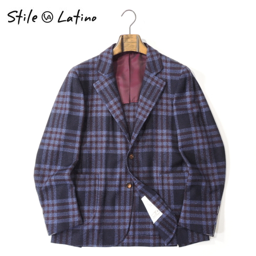 【50%OFF・新品・46】STILE LATINO(スティレ ラティーノ)ROMOLO カシミヤチェック シングル3Bアンコンジャケット ネイビー×ワイン拍卖