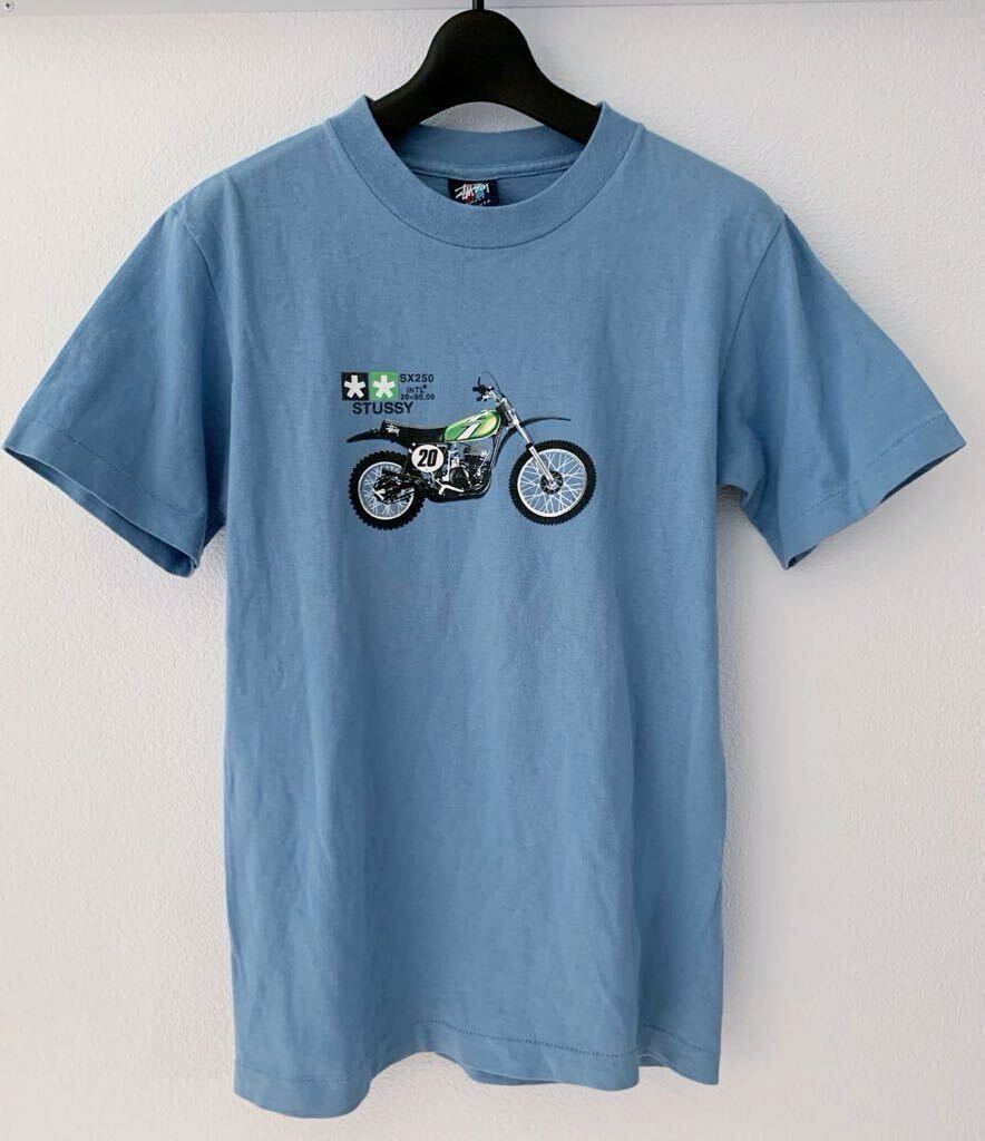 ◎送料無料【 stussy 】90s OLD STUSSY SX250 バイク モトクロス Tシャツ Made in USA 水色 Sサイズ ヴィンテージ ★ レア ステューシー拍卖