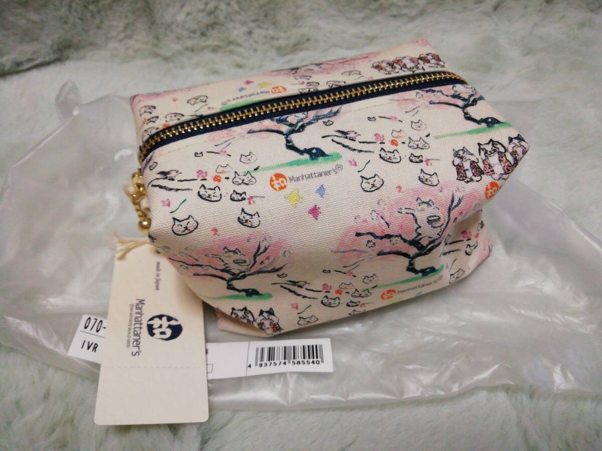 レア柄★新品即決★ 和マンハッタナーズ 猫ポーチ 花咲か爺さん風 桜 さくら お花見 春拍卖