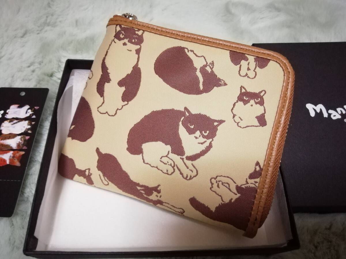 格安★新品即決★定価8250円税込マンハッタナーズ 猫財布 猫ナナちゃん黒白ハチワレ猫/スクエアパース軽量 L字ファスナー コンパクト折財布拍卖