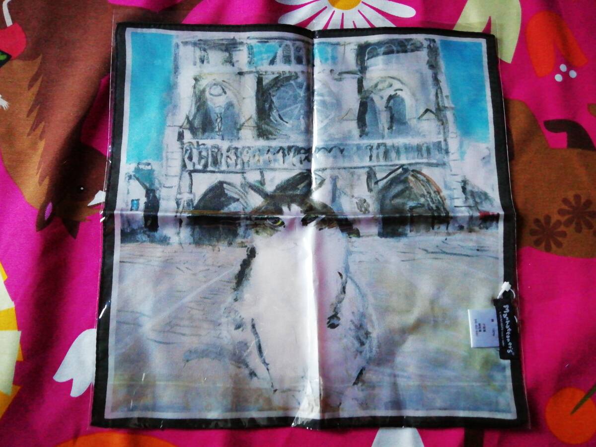 ★新品即決★34cm角 マンハッタナーズ 猫 ミニサイズスカーフ ノートルダムのフェデリコ 小判スカーフ ポケットチーフ シルク 絹 拍卖