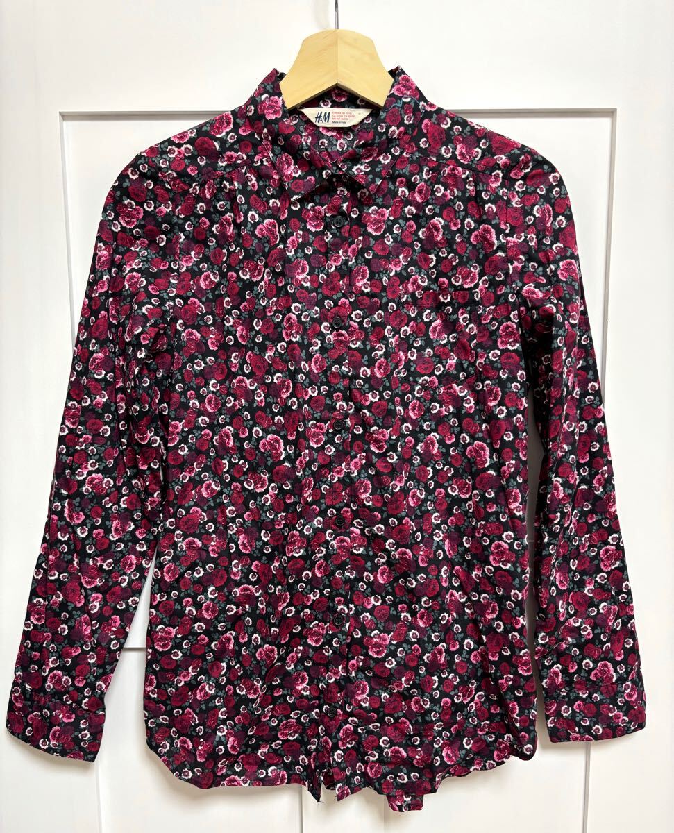 H&M 長袖 シャツ キッズ EUR164 花柄 柄シャツ レッド ブラック ピンク拍卖