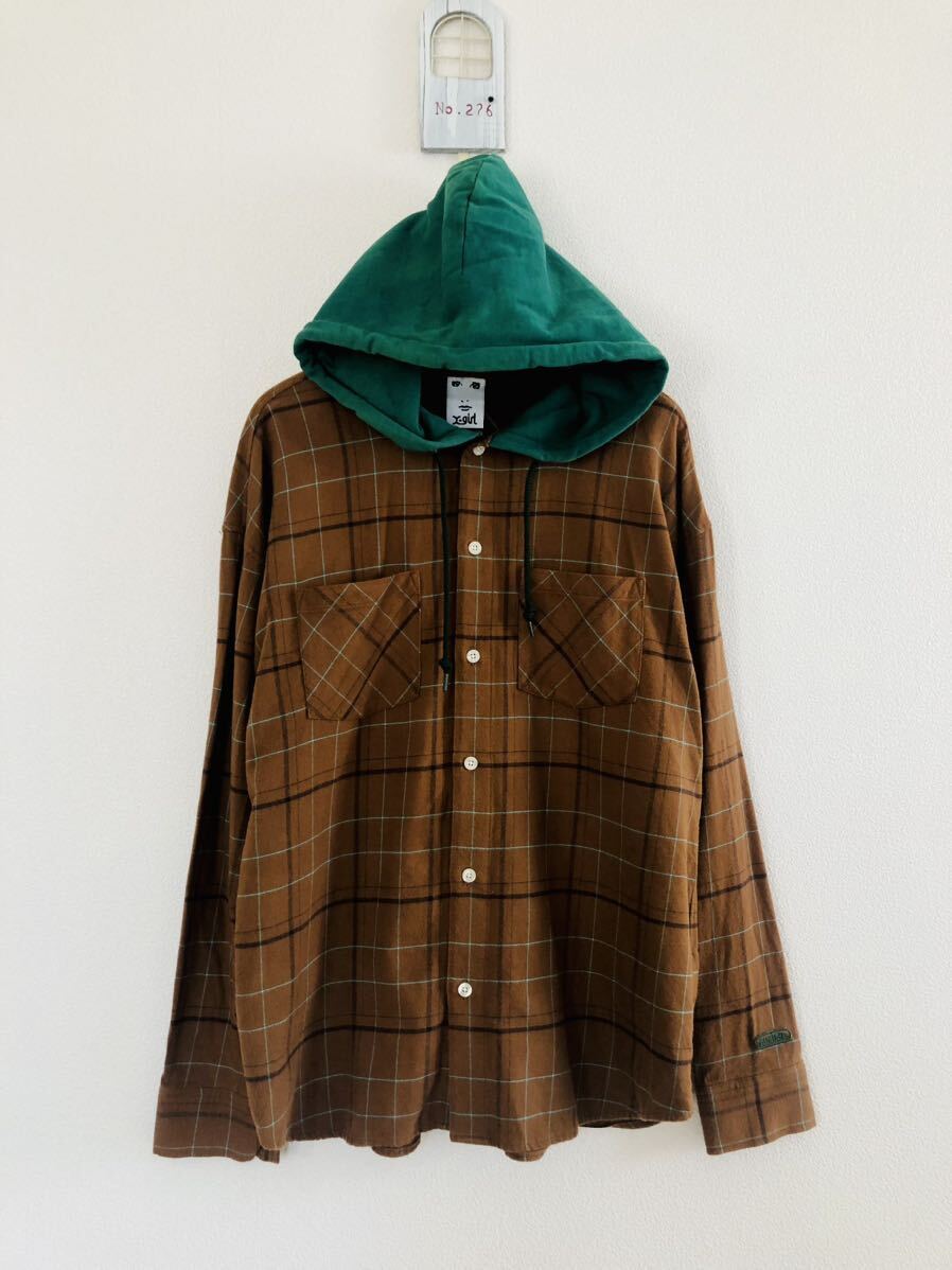 エックスガール X-girl HOODED PLAID SHIRT フード付き 重ね着風 ネルシャツ レディース 2 拍卖