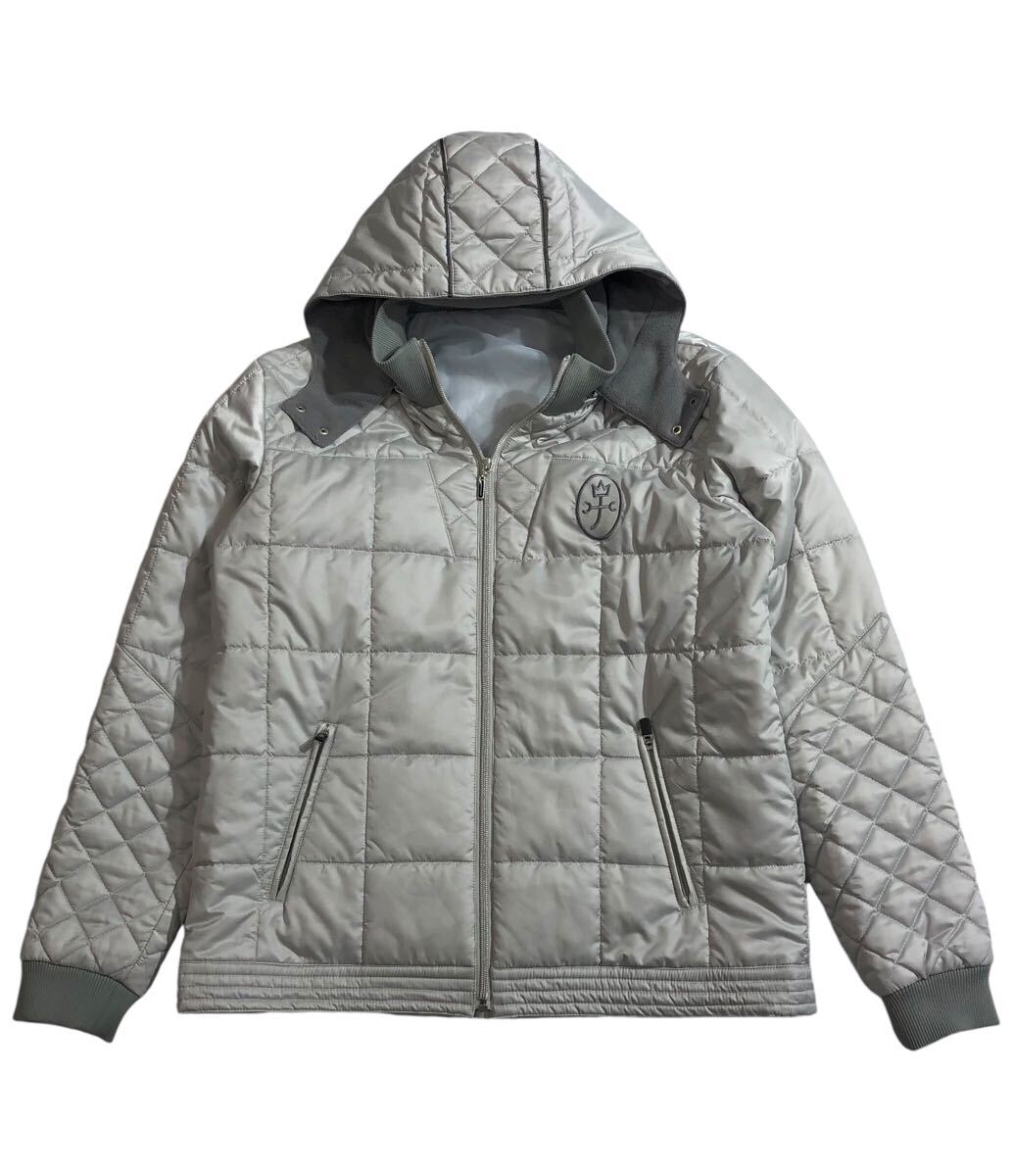 ■ CASTELBAJAC SPORT カステルバジャック ■ 家紋 ロゴ 刺繍 着脱可能フード付 中綿入 ジップアップ ジャケット シルバーグレー 46拍卖