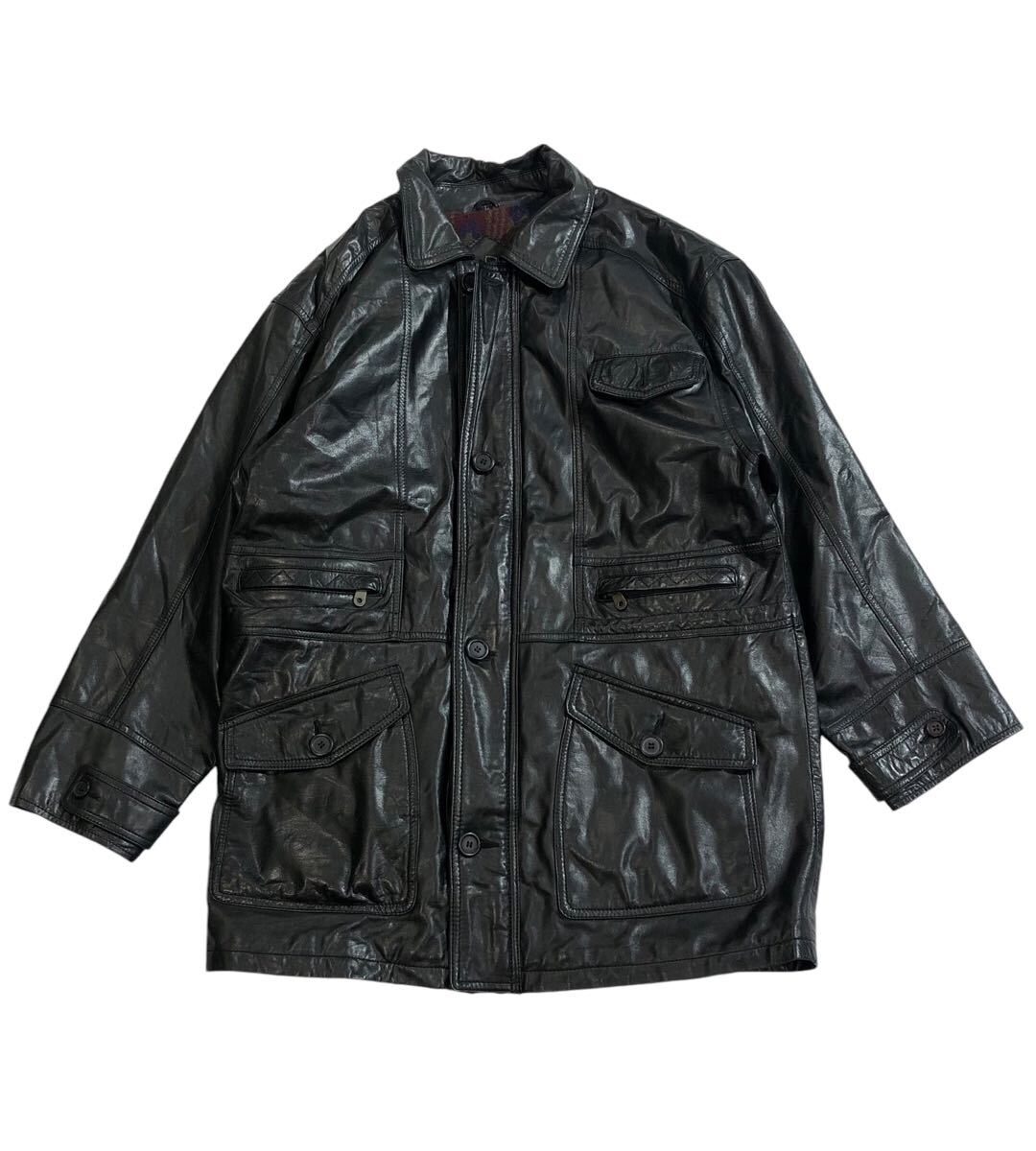 ■ Wind Armor ウインドアーマー ■ 上質 本革 牛革 ロング レザー ジャケット ブラック L拍卖