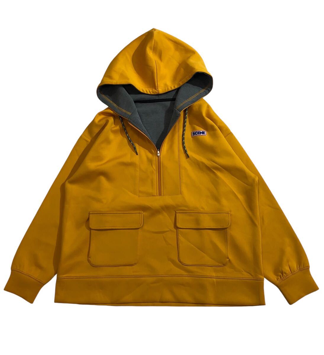 ■ SCENE シーン ■ ロゴ ワッペン レーヨン混 アノラック デザイン スウェット パーカ イエロー M拍卖
