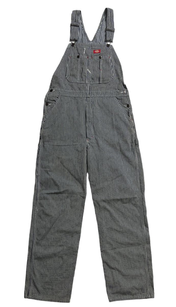 ■ Dickies ディッキーズ ■ メキシコ製 CAR004 ヒッコリーストライプ柄 ワーク オーバーオール インディゴブルー×ホワイト 34×32拍卖