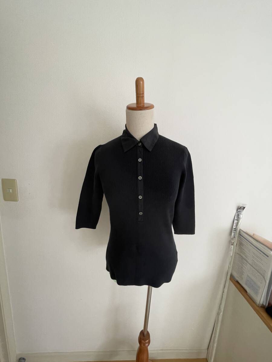 美品・J.CREW・ニット素材・7分袖・シャツ・半袖ニット・Mサイズ・紺色・300円拍卖