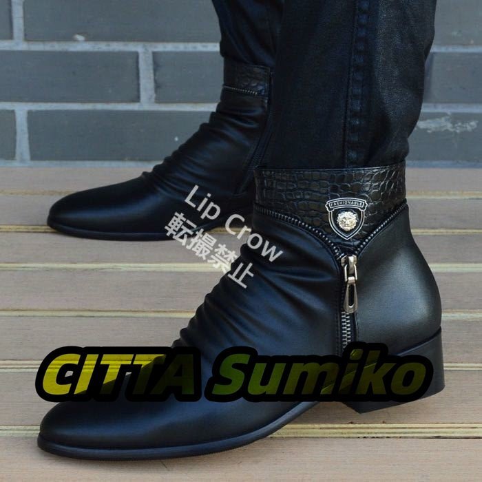 軽量 ショートブーツ サイドジップブーツ メンズブーツ レザーブーツ 秋冬靴 男性 革靴 皮靴 革沓 黒色 24.0cm サイズ選択可能拍卖