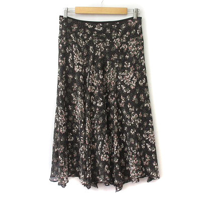 23区 オンワード樫山 スカート フレア 花柄 シフォン 44 黒 ブラック レディース拍卖