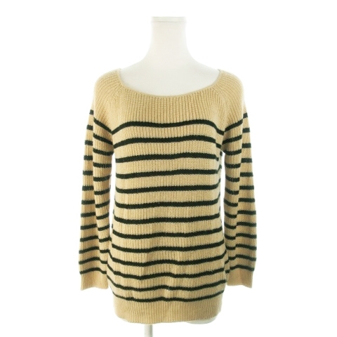 ロペ ROPE ニット セーター ラウンドネック 長袖 ウール混 ボーダー M ベージュ /AH9 レディース拍卖