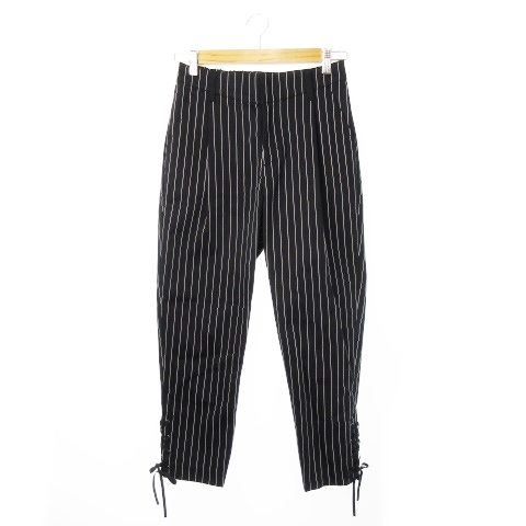 ボナジョルナータ パンツ スラックス ワイド テーパード アンクル ハイウエスト タック レースアップ ストライプ 9 黒 ブラック /CK19拍卖