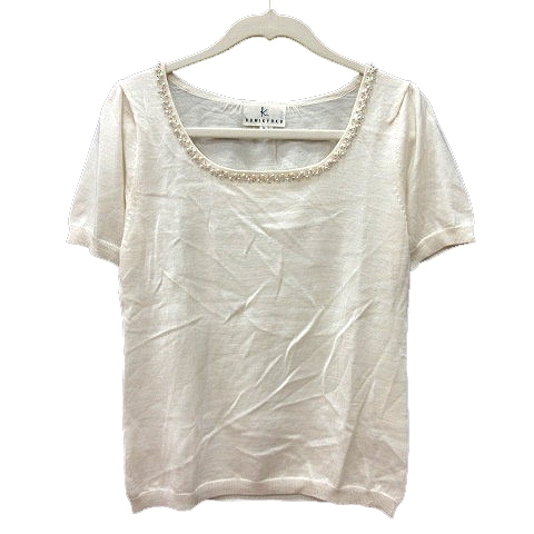 クミキョク 組曲 KUMIKYOKU ニット カットソー 半袖 スパンコール ビーズ 2 M 白 アイボリー /MN レディース拍卖