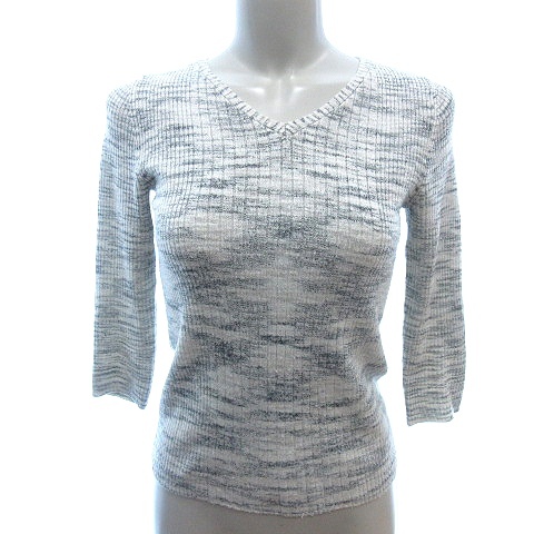 アルファキュービック ALPHA CUBIC A/C DESIGN BY ALPHA CUBIC ニット カットソー Vネック ラメ 総柄 五分袖 M グレー /AU レディース拍卖