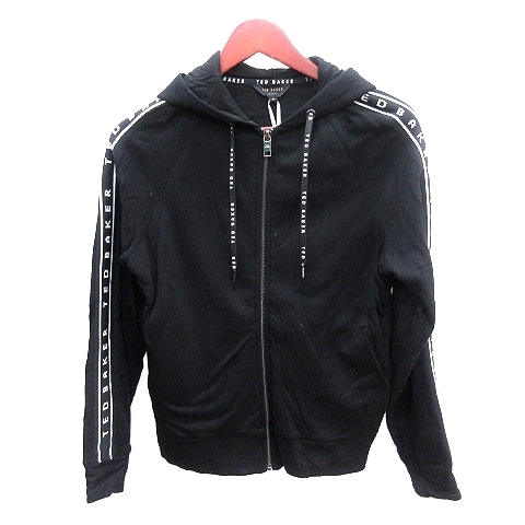 テッドベーカー TED BAKER パーカー ジップアップ ロゴ ライン 長袖 0 S 黒 ブラック /AU レディース拍卖
