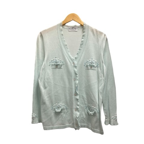 コルシーニ&プローティ Corsini&Proti カーディガン 長袖 Vネック ビース装飾 コットン混 44 ミントグリーン ライトブルー 白 ホワイト拍卖